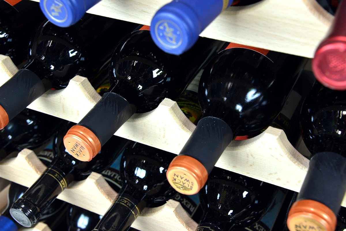 sfDisplay.com,LLC. Modular Wine Rack Beechwood 32-96 Bottle Capacity 8 Bottles Across up to 12 Rows Newest Improved Model (32 Bottles - 4 Rows)