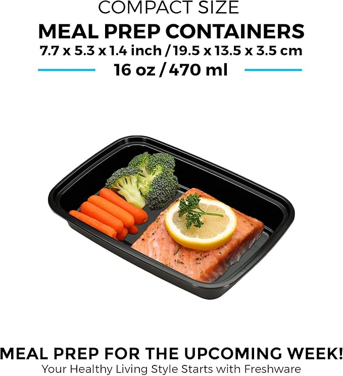 Freshware Meal Prep Containers 1 Compartment Food Storage Containers with Lids, Bento Box, BPA Free, Stackable, (16 oz), 150 count (Pack of 1)