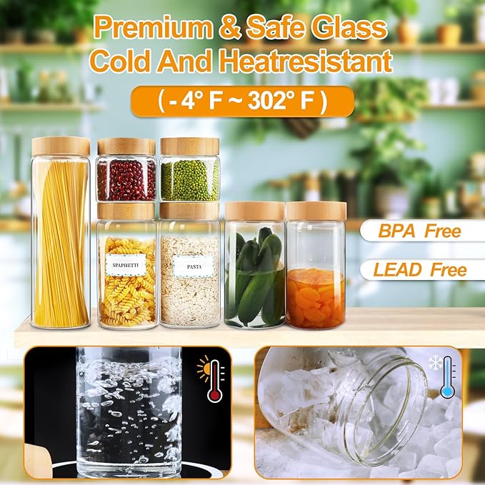 Glass Jars with Airtight Lid,Glass Jar with Bamboo Lid,Glass Canisters with Airtight Lids, 3 Pack 80oz Glass Cereal Containers Storage,Glass Cookie Jars,Pasta Containers,Screw On Kitchen Jars