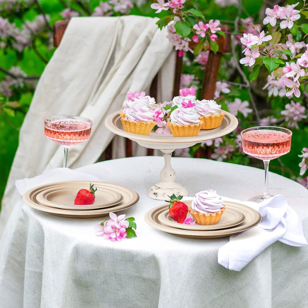 Gezond 150pcs Compostable Paper Plates 9 Inch Disposable Plates Unbleached Heavy Duty Eco-friendly Sugarcane Fiber Biodegradable Plate for Party Picnic