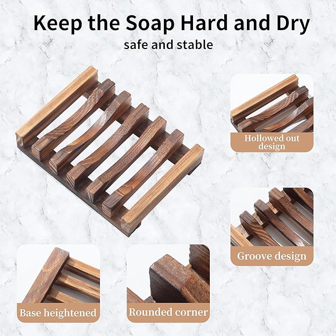 Wooden Soap Dish for Shower,Set of 3,Self Draining Bar Holder for Bathroom, Soap Saver Tray Soap Stand for Homemade Soap, Vowupt