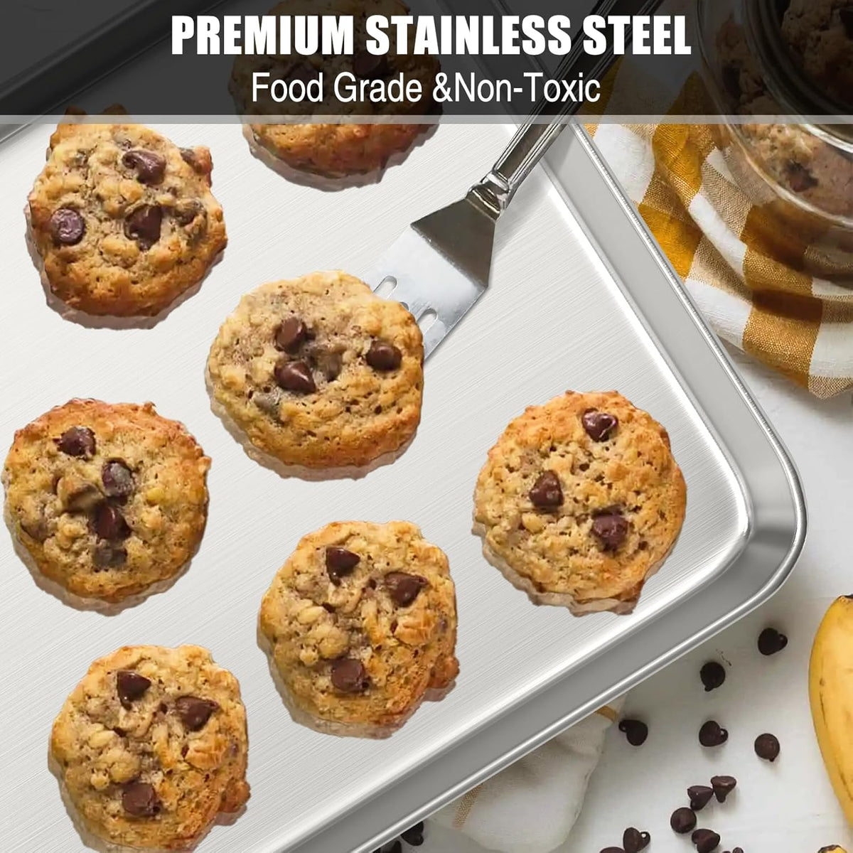 Baking Sheet Cookie Sheet Set of 2, Umite Chef Stainless Steel Baking Pans Tray Professional 16 x 12 x 1 inch, Non Toxic & Healthy, Mirror Finish & Rust Free, Easy Clean & Dishwasher Safe
