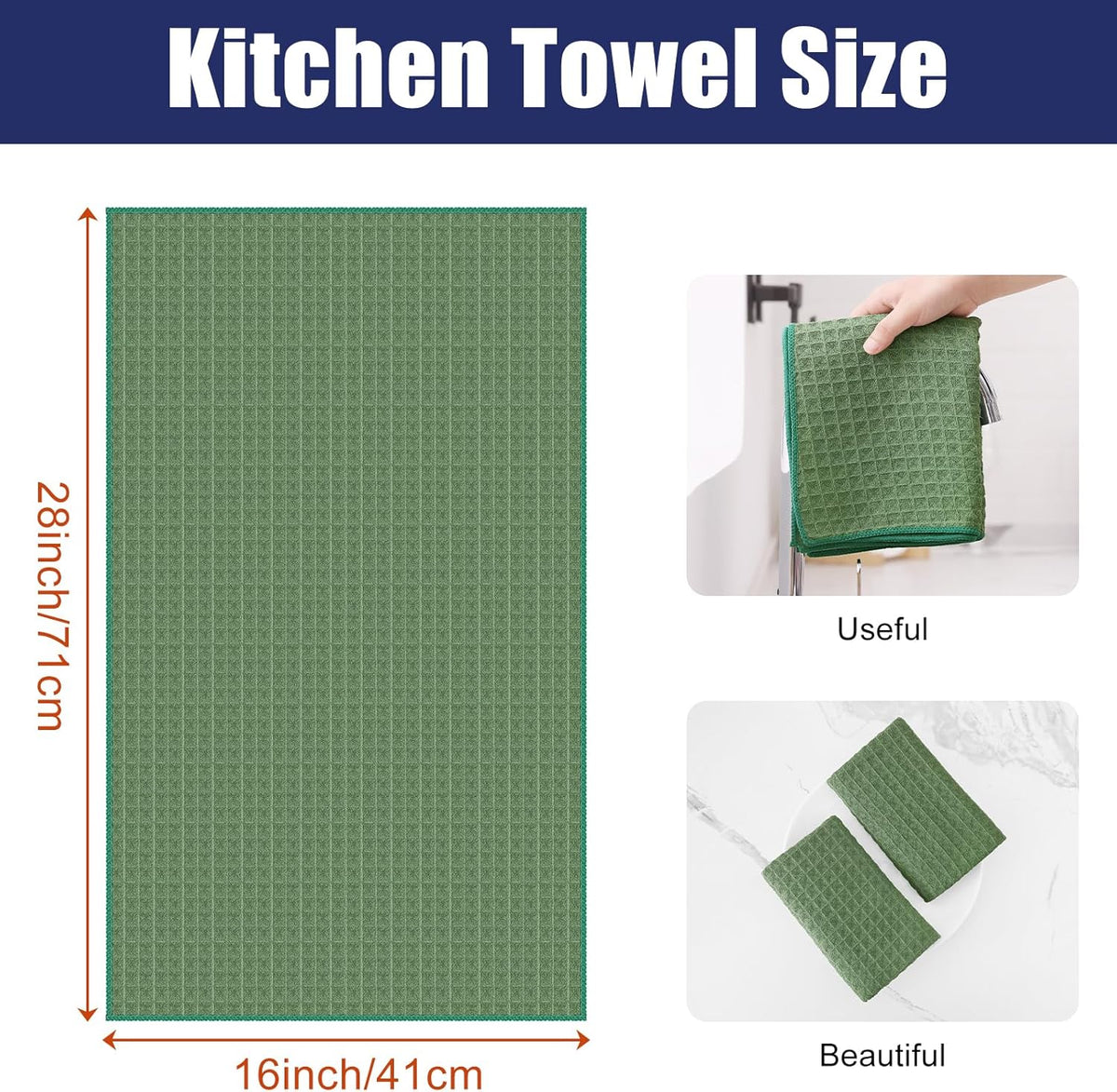 Homaxy Microfiber Waffle Weave Kitchen Towels, 16 x 28 Inch Ultra Absorbent and Solid Color Dish Towels, 4 Pack, Grass Green
