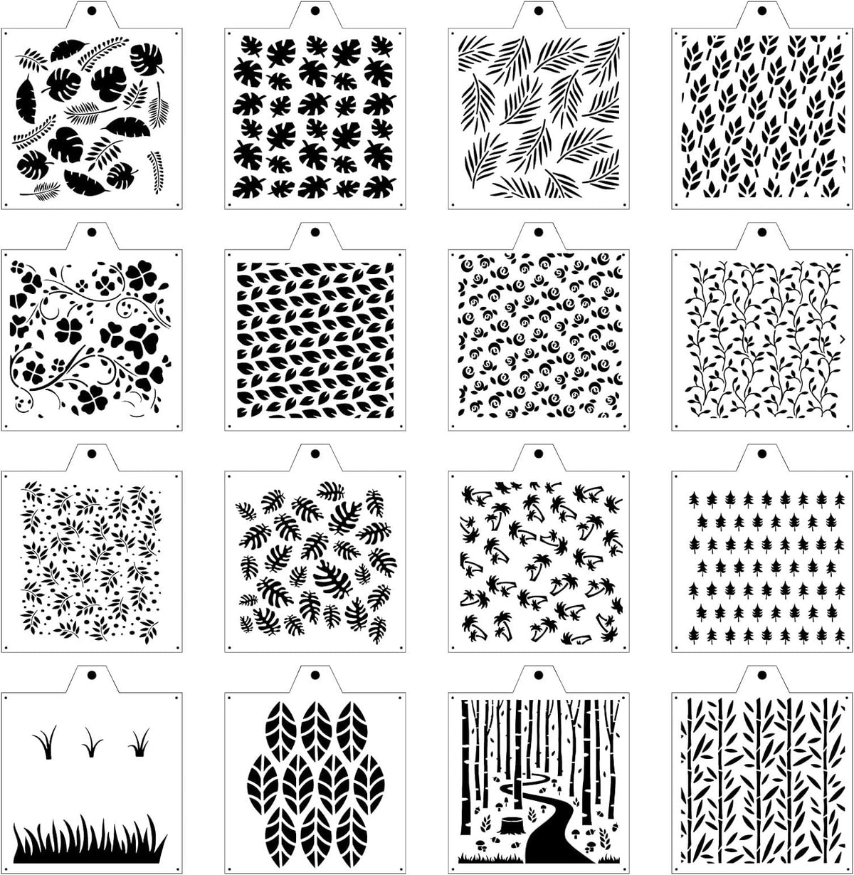 16 Pcs 5.5x5.5in Cookie Stencil Baking Stencils for Royal Icing Cookies, Airbrush Cookies; Sugar Cookie Stencils,Craft Painting Stencil, Stencil Genie Stencils (Leaves)