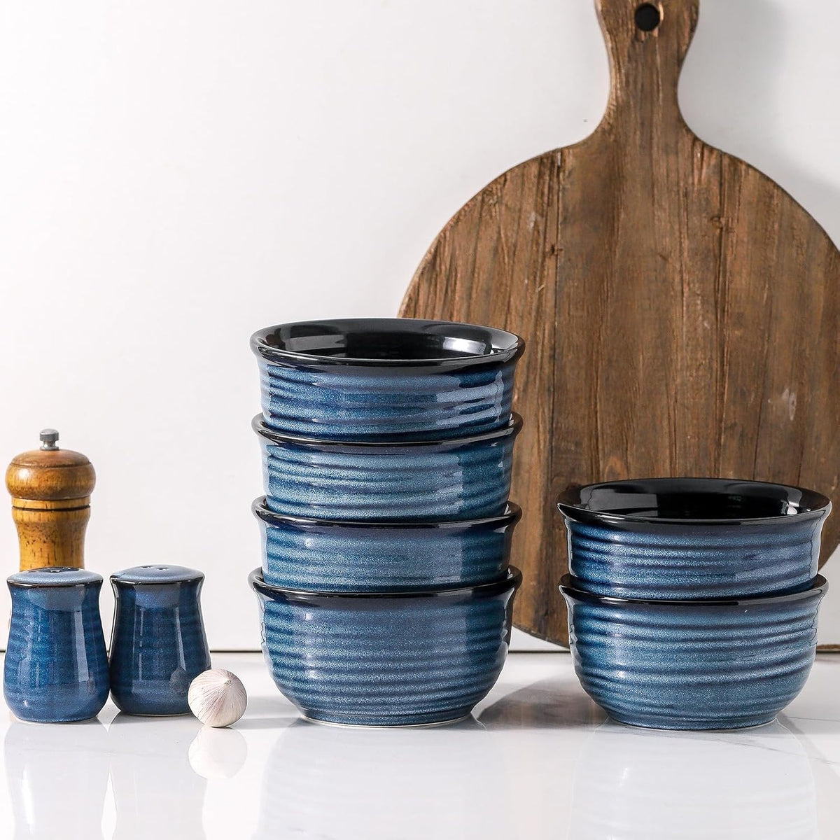 MEKY 20oz Soup Bowls, Stackable and Durable Ceramic Bowls for Kitchen, Elegant Perfect for Pasta, Cereal,Oatmeal, Rice, and Ice Cream, Microwave & Dishwasher Safe,Set of 6, Blue
