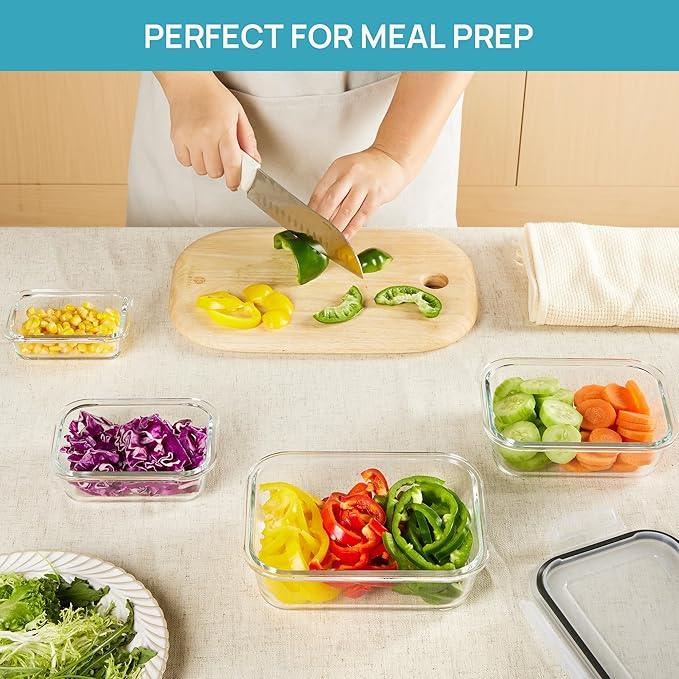 Vtopmart 20Pack Glass Food Storage Containers with Lids, Meal Prep Containers, Airtight Lunch Containers Bento Boxes with Snap Locking Lids, for Microwave, Oven, Freezer and Dishwasher