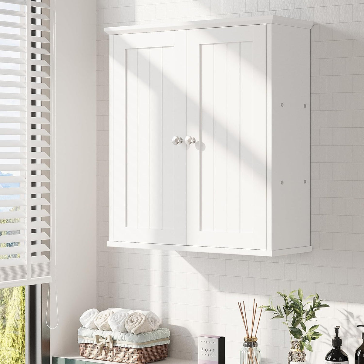 Meilocar Bathroom Wall Cabinet, Bathroom Cabinet Wall Mount, Over The Toilet Space Saver Storage Cabinets, White Medicine Cabinets with 2 Doors and Adjustable Shelves