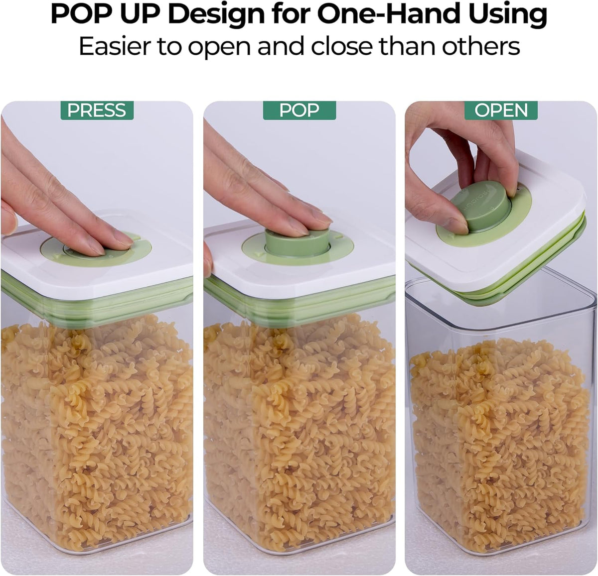linoroso Pop Airtight Food Storage Containers with Time Recording Lids, BPA-Free Stackable Plastic Storage Containers Set of 4, Dry Cereal Container Set for Pantry Countertop Fridge Organization