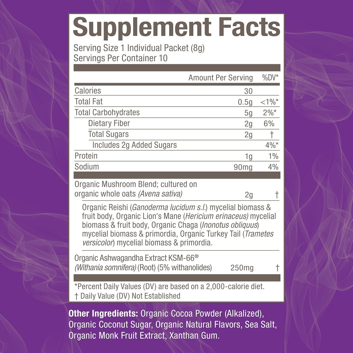 OM MUSHROOM SUPERFOOD Hot Chocolate Blend Mushroom Powder, Single Serve, 10 Count, Dutch Cocoa, 2g of Sugar, 25 Calories, Lion's Mane, Reishi, Chaga, Turkey Tail, Focus and Stress Support
