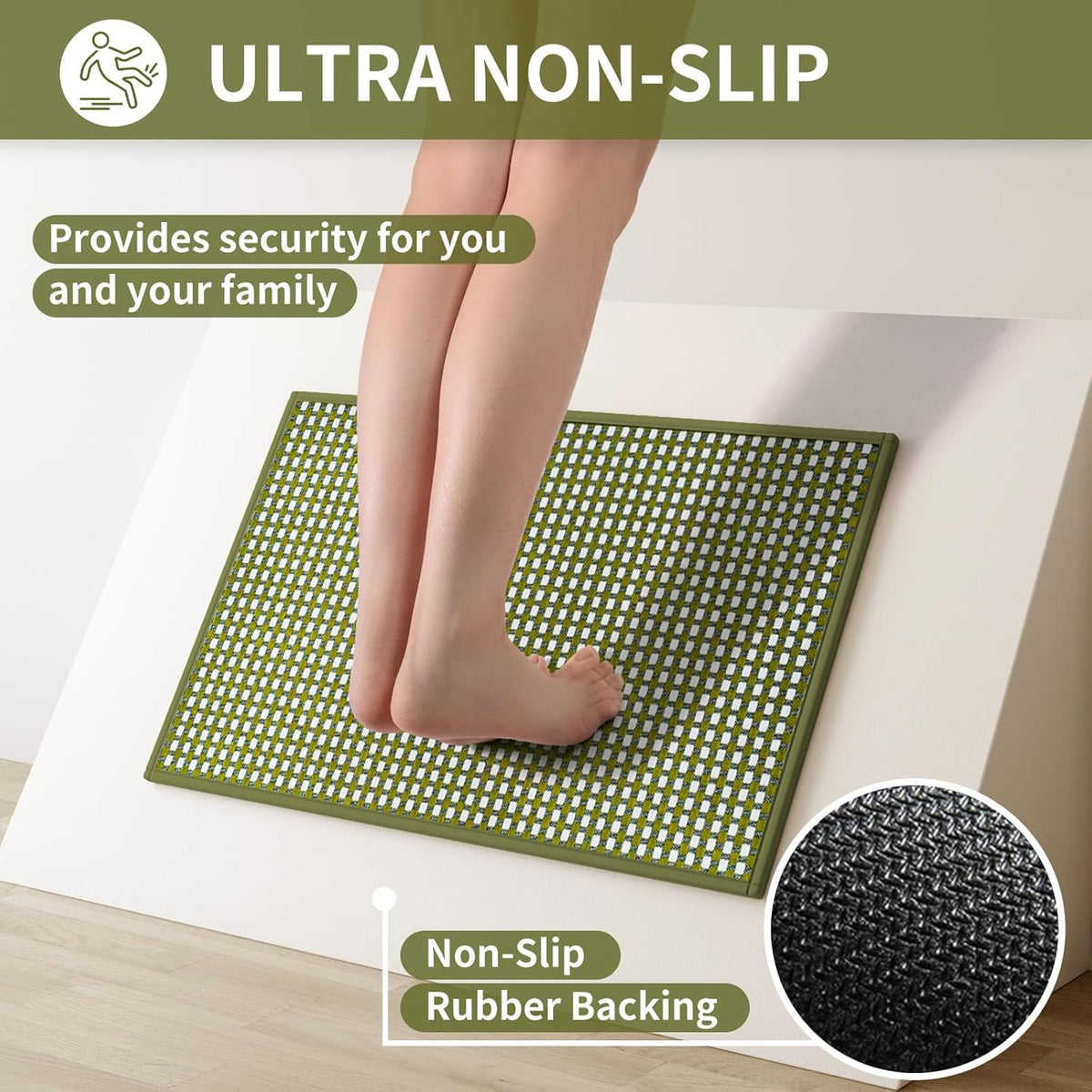 Long Kitchen Runner Rugs Kitchen Mat Non Slip Washable, Super Absorbent Soft Chenille Braided Kitchen Mats for Floor, Rubber Backing Kitchen Floor Sink Standing Mat, Easy Clean, Green 24"x71"
