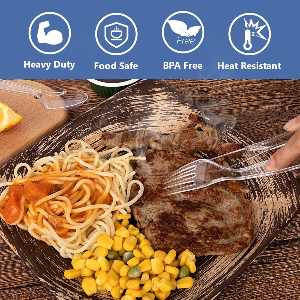 1000 Count Plastic Silverware Heavy Duty - 400 Forks, 400 Spoons, 200 Disposable Knives, BPA-Free, Disposable Plastic Cutlery Set, Plasticware Suitable for Party Everyday Use ﻿