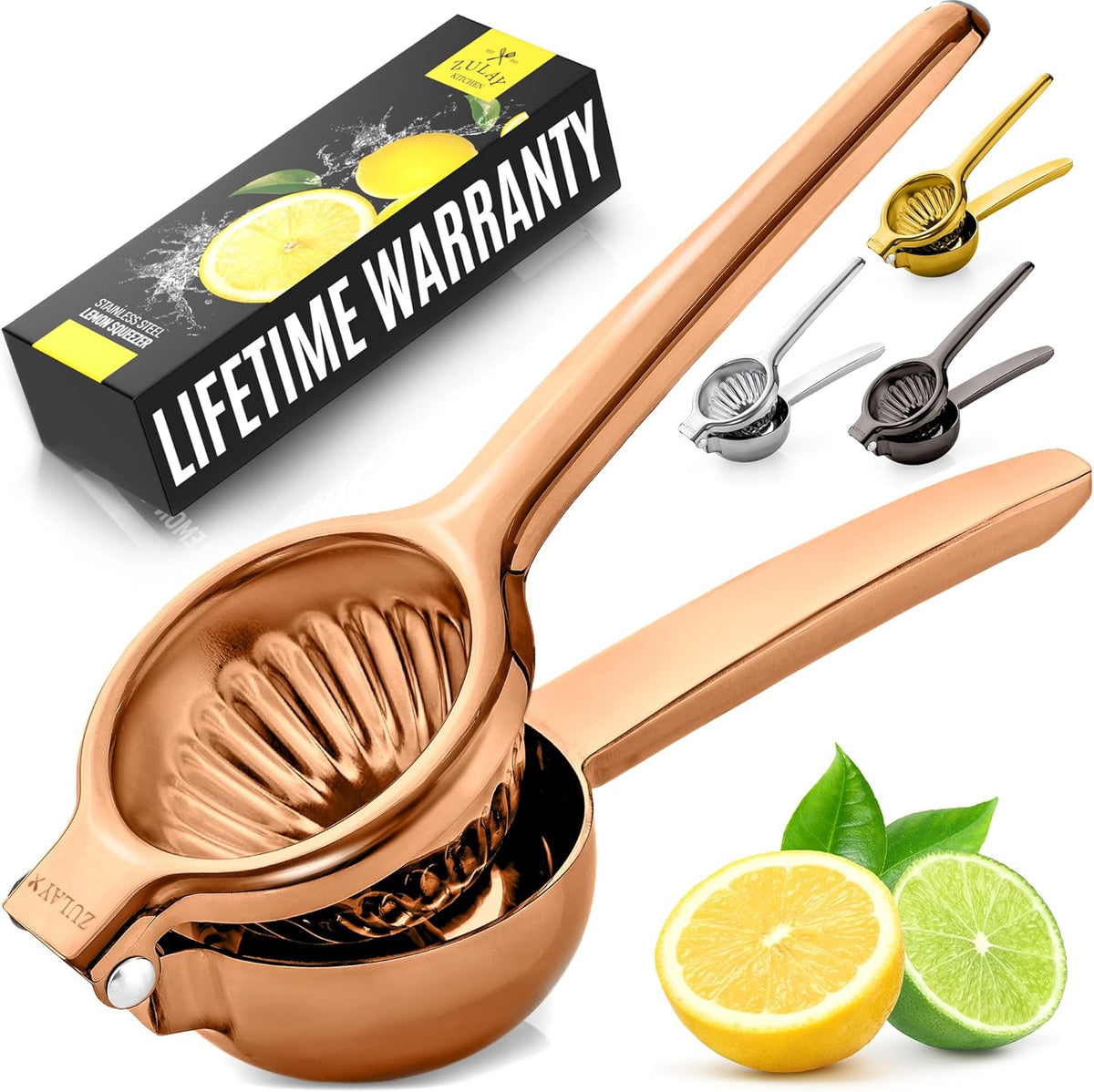 Zulay Kitchen Lemon Squeezer Stainless Steel - Premium Quality, Heavy Duty Solid Metal Squeezer Bowl - Large Manual Citrus Press Juicer and Lime Squeezer Stainless Steel - Rose Gold