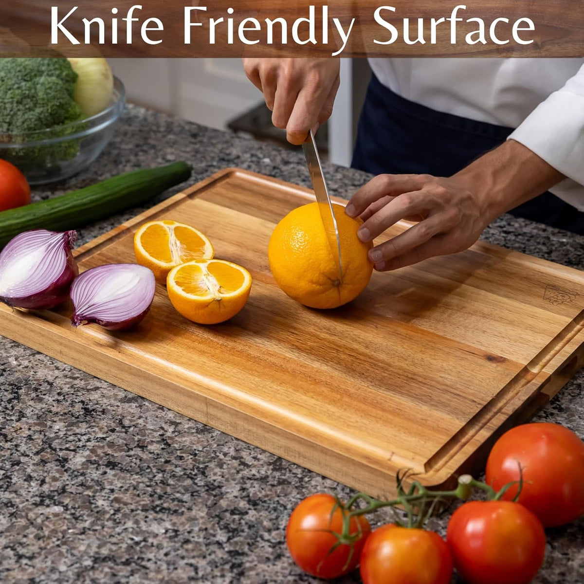 Acacia Wood Cutting Board (17x12x1.2 In.) - Big Wooden Non Toxic Hardwood Organic Meat Steak Chef Butcher Block Boards for Kitchen with Juice Groove