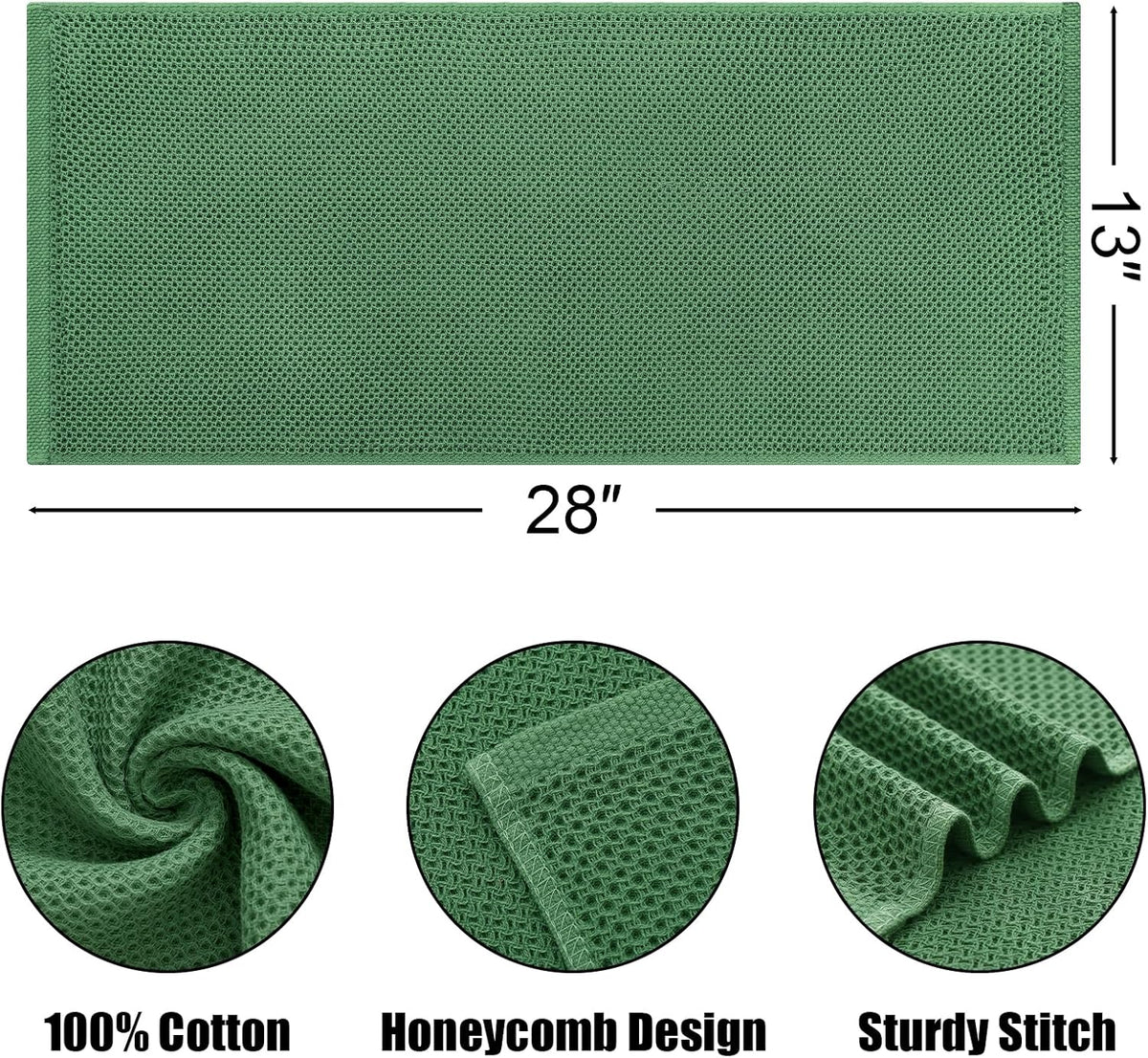 Kitinjoy 100% Cotton Waffle Weave Kitchen Towels, 6-Pack Super Soft and Absorbent Dish Towels for Drying Dishes, Kitchen Hand Towels, 13 in x 28 in, Grass Green