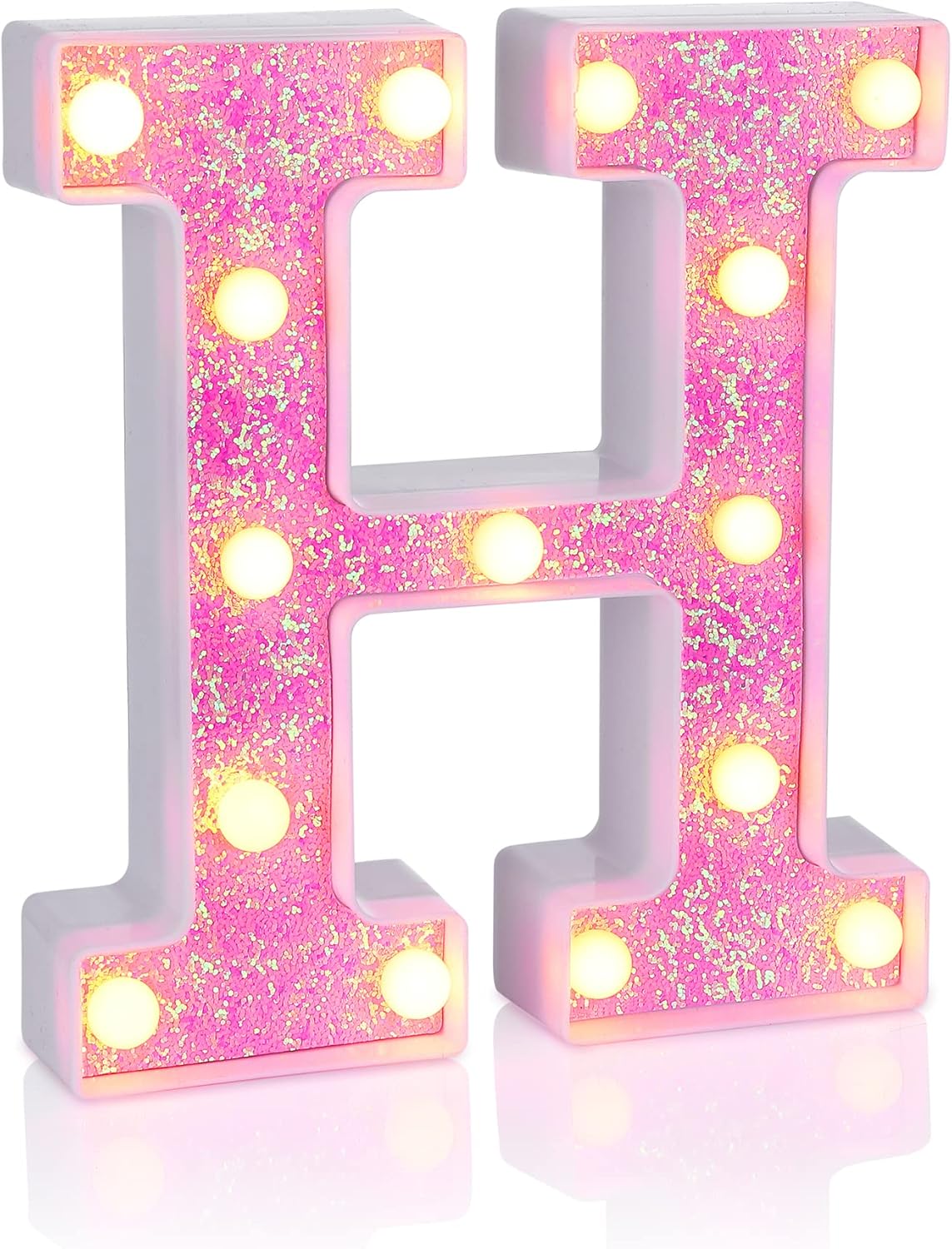 Foaky Pink Light up Letters，Pink Party Decorations,Girls Room Decor,Glitter Light Up Letters,Alphabet Letter Sign for Night Light Birthday Party Girls Gifts, Home Bar Decoration（H）