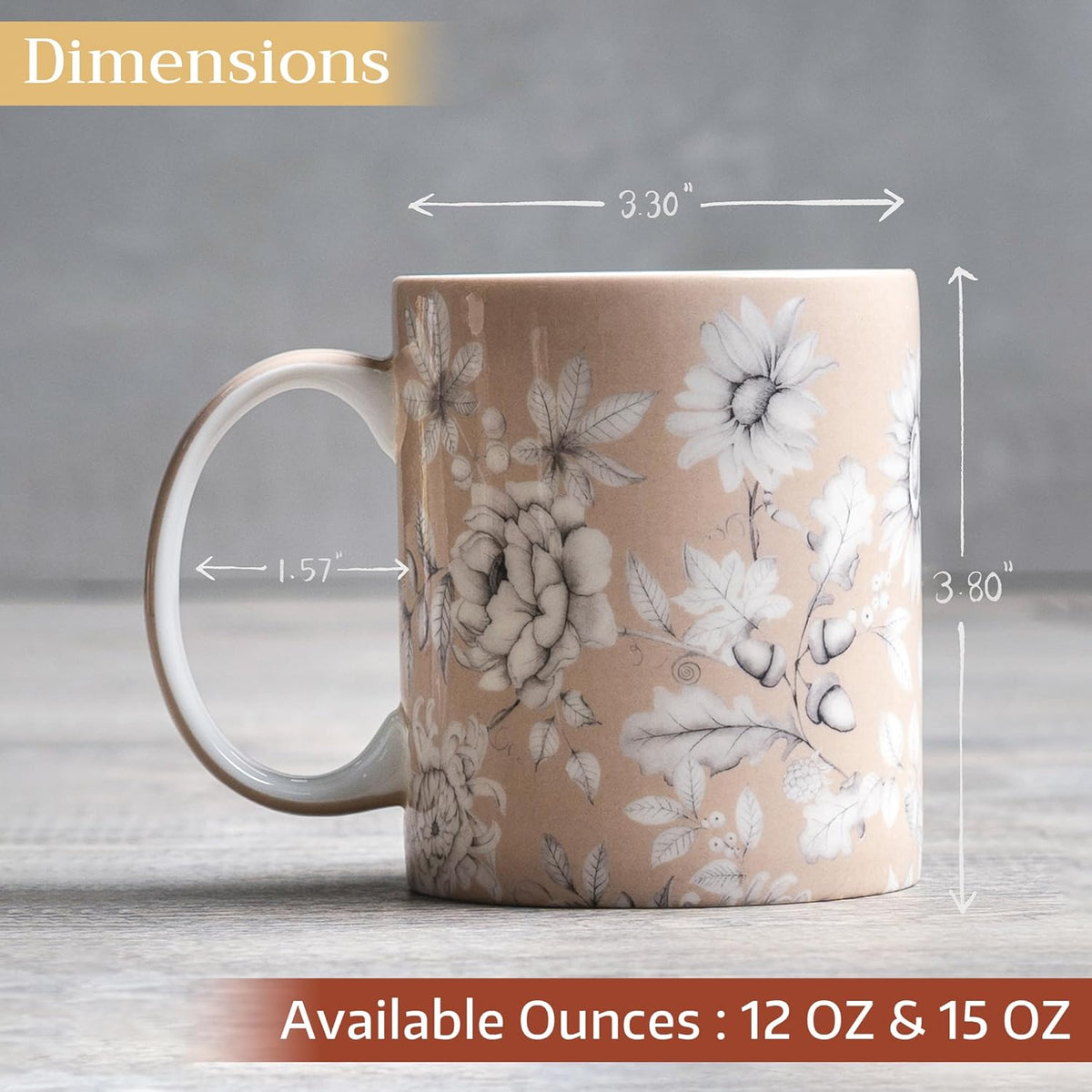 Maison d' Hermine Coffee Mug with Handles Fine Bone China Mugs Pack of One Tea Cups for Hot Beverages Cappuccino Latte Home Restaurant Office Perfect for Gift (Pretty Autumn - Mono Autumn, 15 Ounce)