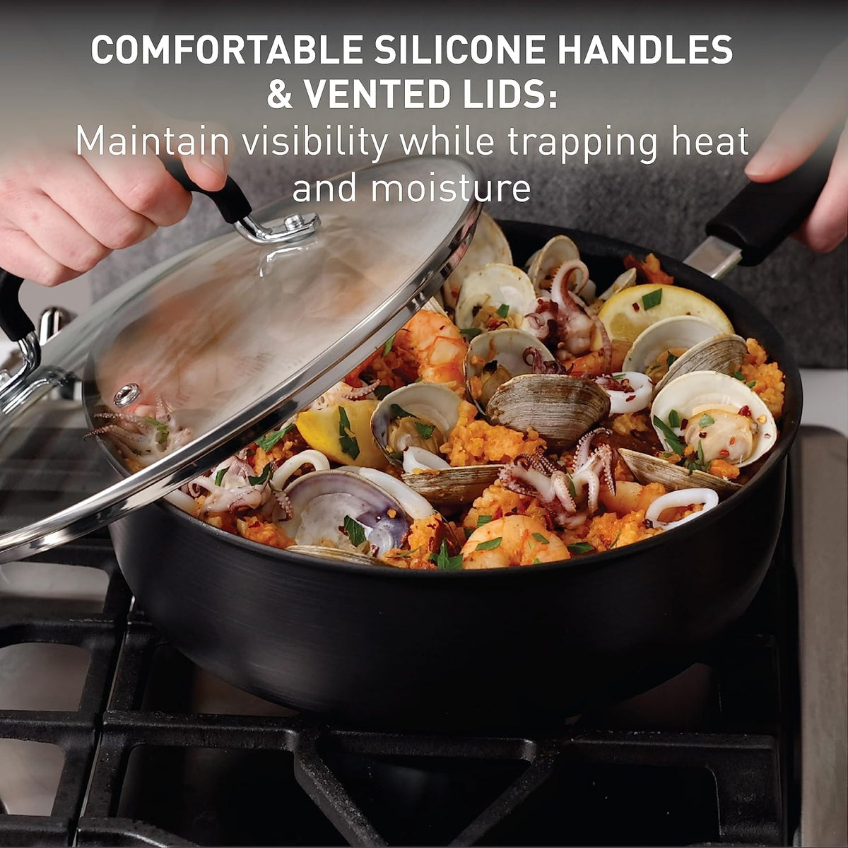 T-fal Ultimate Hard Anodized Nonstick Cookware Set 12 Piece, Oven Broiler Safe 400F, Lid Safe 350F, Kitchen Cooking Set w/Fry Pans, Saucepans, Dutch Oven, Pots and Pans, Dishwasher Safe, Black