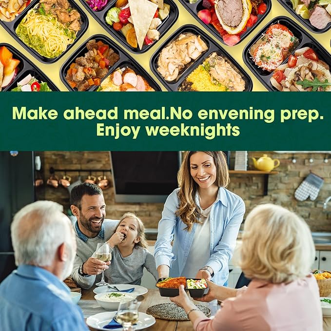Glotoch 50 Pack 32 oz Meal Prep Containers Reusable, 2 Compartment Food Containers with Lids To Go Containers, Lunch-Microwave, Freezer, Dishwasher Safe