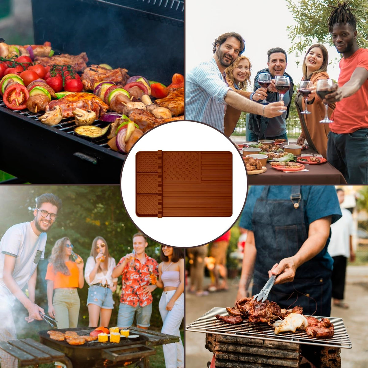 Silicone Griddle Tools Mat for Blackstone,Grill BBQ Caddy Utensils Holder for Kitchen,Cooking & Countertop,Large Spatula Mat with Drip Pad,Griddle Accessories for Blackstone (brown-2)