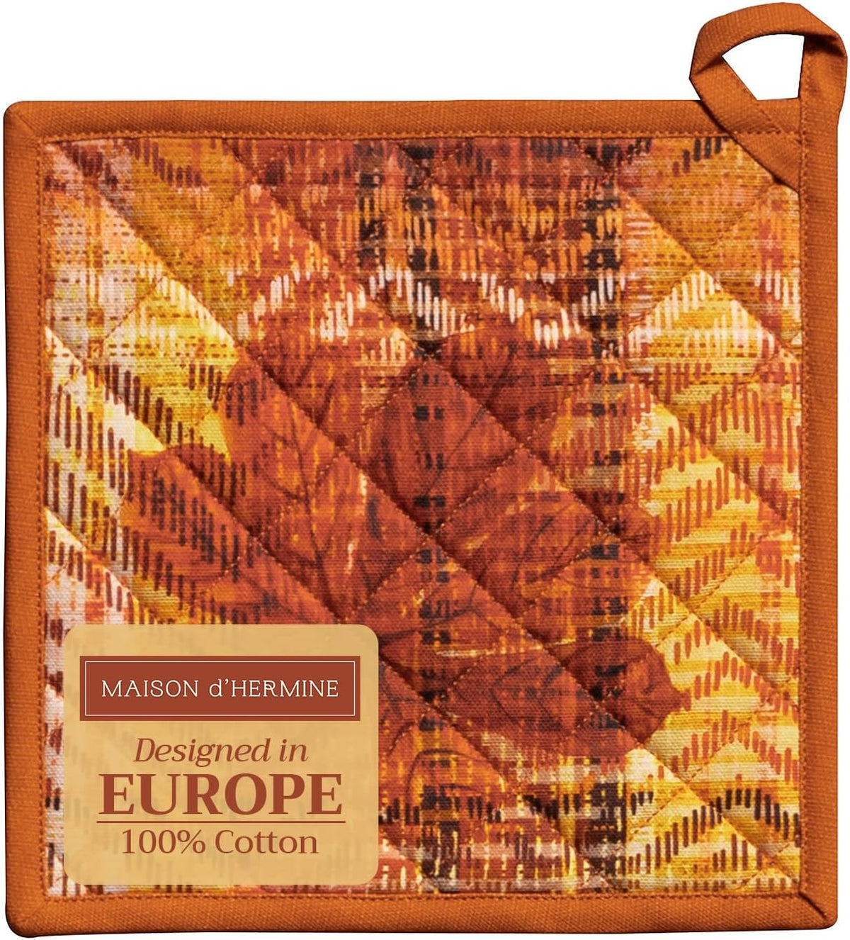 Maison d' Hermine Pot Holder 100% Cotton Potholder Heat Resistant (8"x8") with Loop Hot Pads for Gifts, Kitchen, Baking, Chef, Barbeque & Microwave, Thanksgiving Tartan - Thanksgiving/Christmas