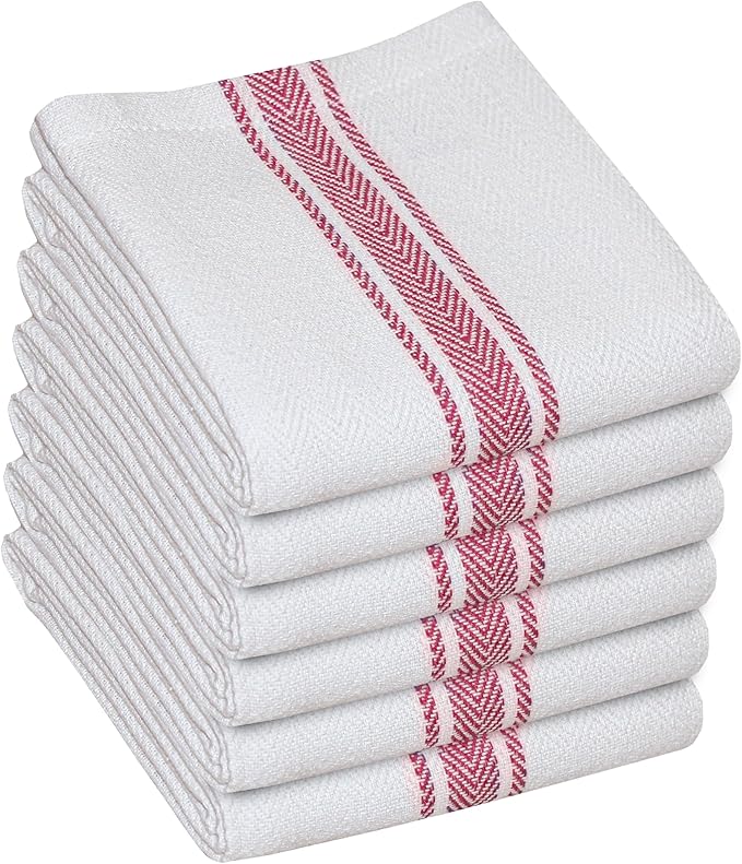 WHITEWRAP Kitchen Dish Towels for Kitchen, Highly Absorbent for Drying and Cleaning, Durable and Soft Tea Towels – 6 Pack, 100% Ring Spun Cotton 15 x 25 Inches – Red