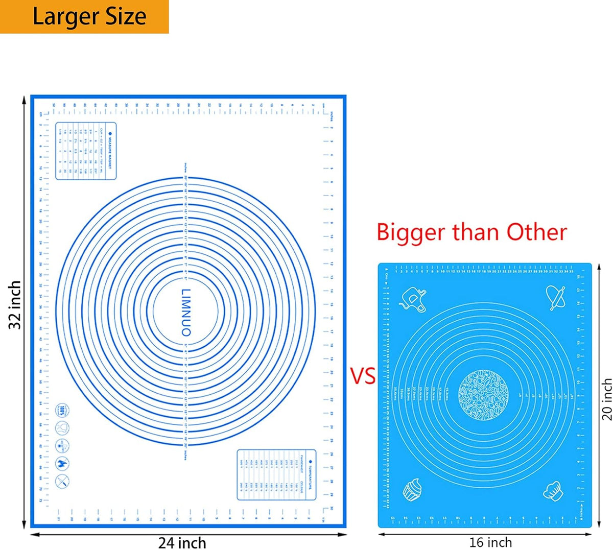 Silicone Baking Mat，Non Stick Rolling Dough with Measurements for Pie Pizza Cookies Fondant Making，Extra Thick Non Slip Silicone Pastry Mat