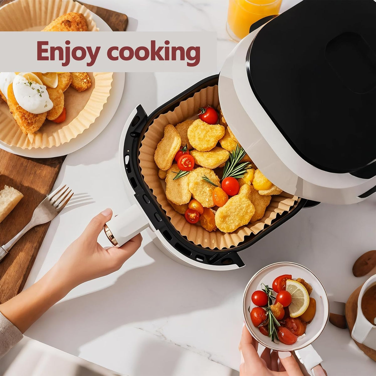 9 Inch Air Fryer Liners, 200 Pack Parchment Paper Sheets for Ninja Air Fryer, Non-Stick, Disposable, Unbleached, Heat Resistant, Fits 5-8 QT Air Fryers, Oil-Free & Healthy Cooking