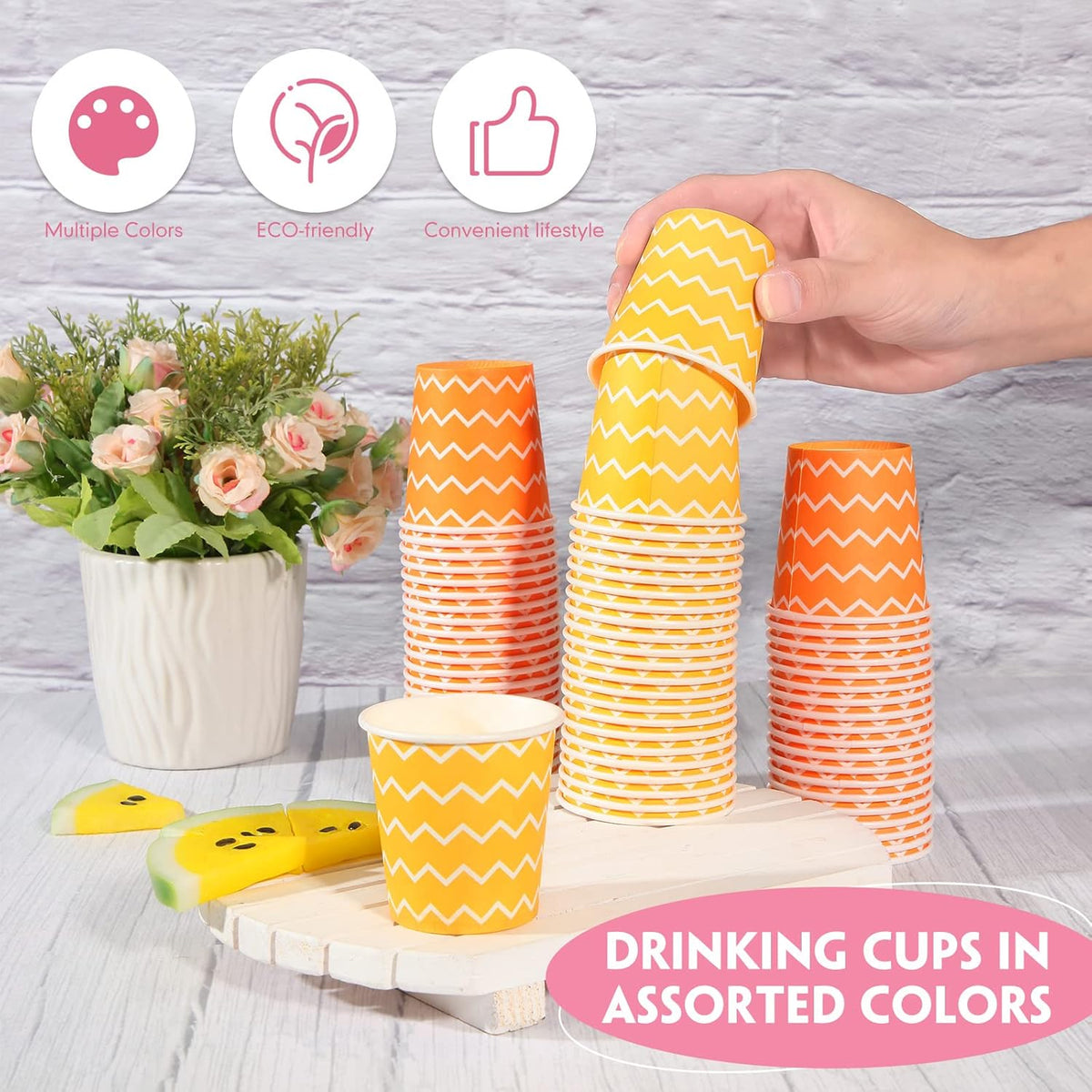 Thenshop 1000 Pieces 5oz Paper Cups, Strip Multicolor Disposable Cups, Cold Beverage Drinking Mini Mouthwash for Parties, Picnic, Travel, Events Barbecues, Coffee, 10 Colors