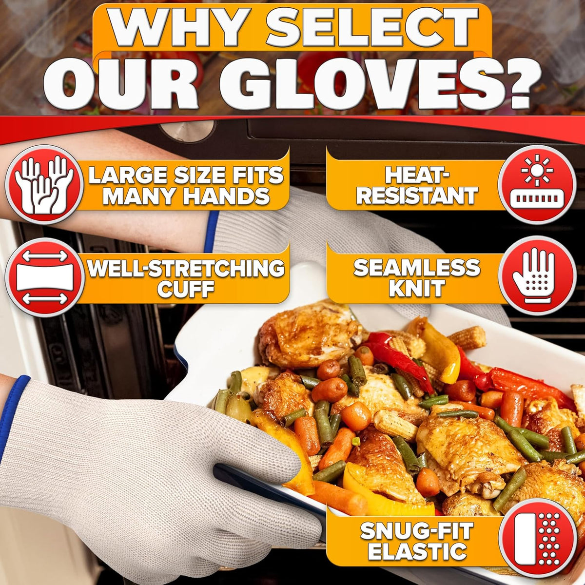 Heat Resistant Gloves - BBQ Gloves Heat Resistant Cooking Oven Gloves with Fingers Grill Glove Oven Mitts 480 to 932°F Grilling Gloves - Grill Gloves for Outdoor Grill Gloves for Hot Food Handling