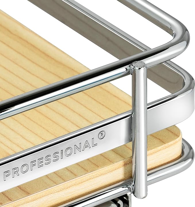 LYNK PROFESSIONAL® Élite™ Pull Out Spice Rack Organizer for Inside Kitchen Cabinets - 4-1/4 inch Wide - Slide Out Drawer – Wood/Chrome Sliding Spice Cabinet Organization Shelf Racks - 1 Tier