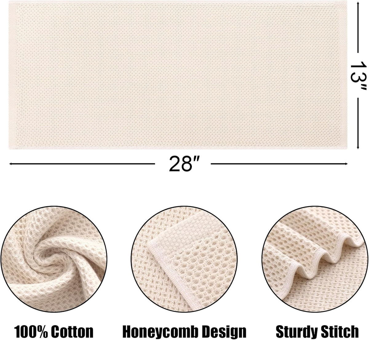Kitinjoy 100% Cotton Waffle Weave Kitchen Towels, 4-Pack Super Soft and Absorbent Dish Towels for Drying Dishes, Kitchen Hand Towels, 13 in x 28 in, Beige