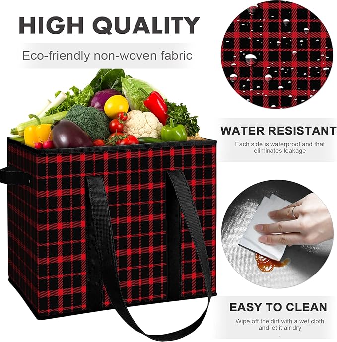 WISELIFE Reusable Grocery Bags 6 Pack,Large Grocery Tote Bag Water Resistant Shopping Bags Foldable Grocery Bag for Clothes,Shoes and Picnic,Red