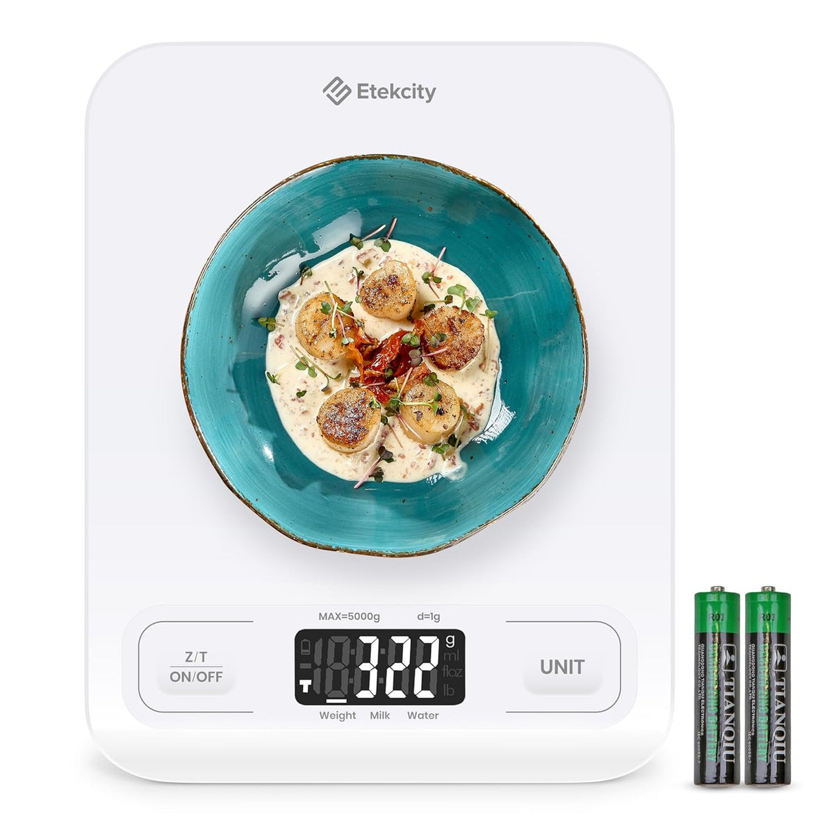 Etekcity Food Kitchen Scale, Digital Grams and Ounces for Weight Loss, Baking, Cooking, Keto and Meal Prep, LCD Display, Medium, White