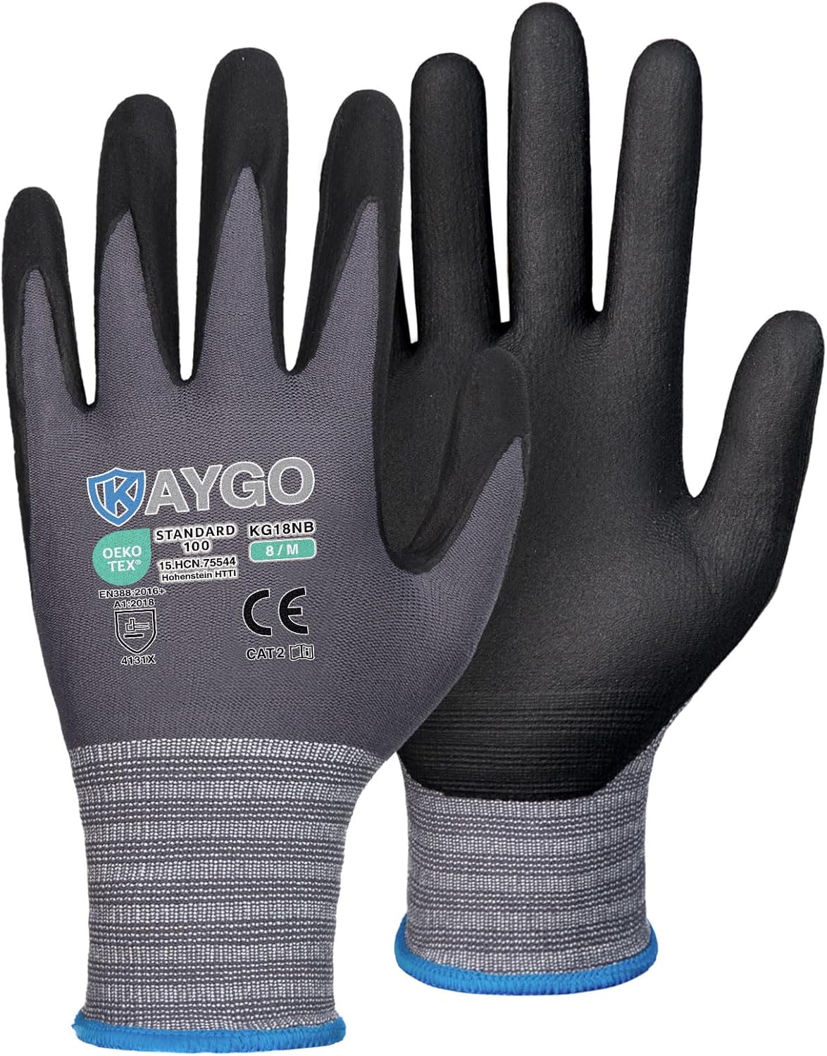 KAYGO Safety Work Gloves MicroFoam Nitrile Coated, 3 Pairs KG18NB,Seamless Knit Nylon Glove for Men and Women, Ideal for Automotive,Warehouse,Construction (Medium,Gray)