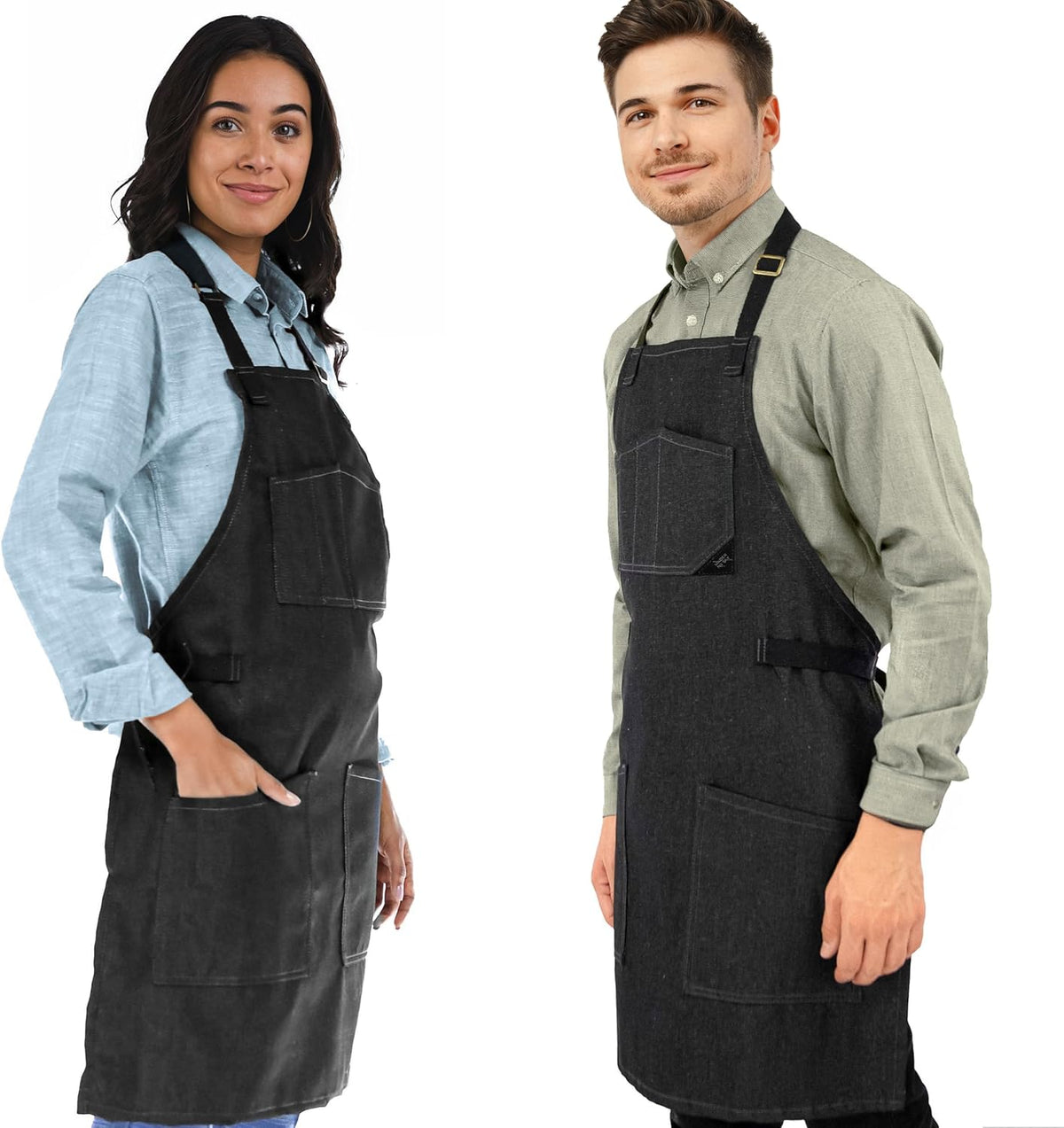 Under NY Sky Chef Apron – Professional Black Denim – Cotton Straps - Smart Pockets - Adjustable for Men and Women – Pro Chef, Cook, Kitchen, Baker, Barista, Bartender, Server Aprons