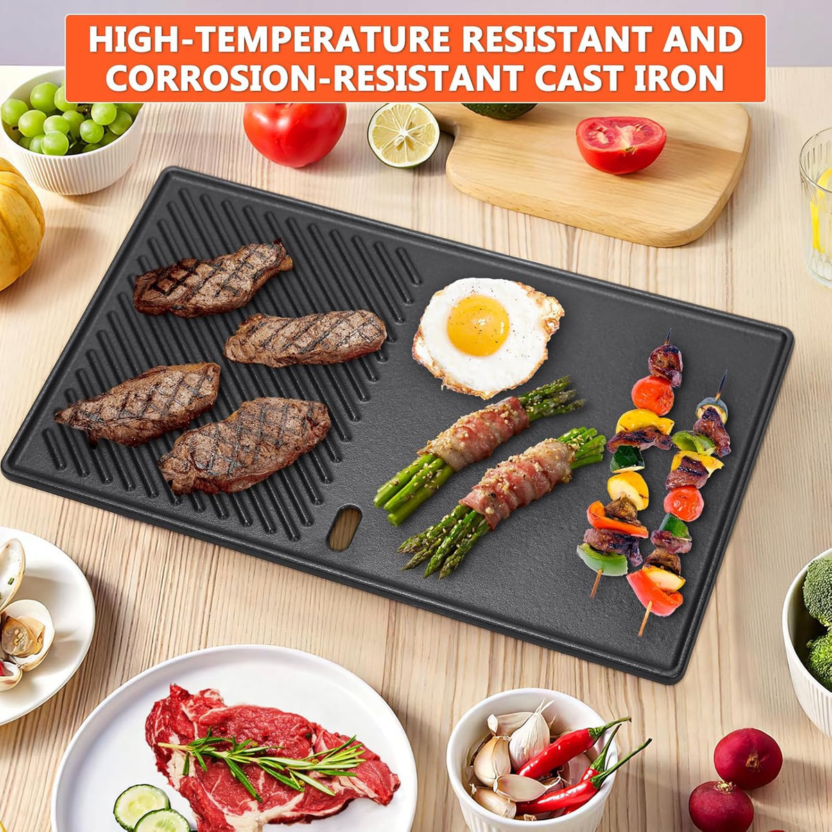QuliMetal 7637 Reversible Cast Iron Grill Griddle for Weber Spirit E-210, Spirit 200, GS4 Spirit II 200 Series Grills (Front Control Knobs) – 17.5-Inch Grill Griddle Replacement, 1 Pack