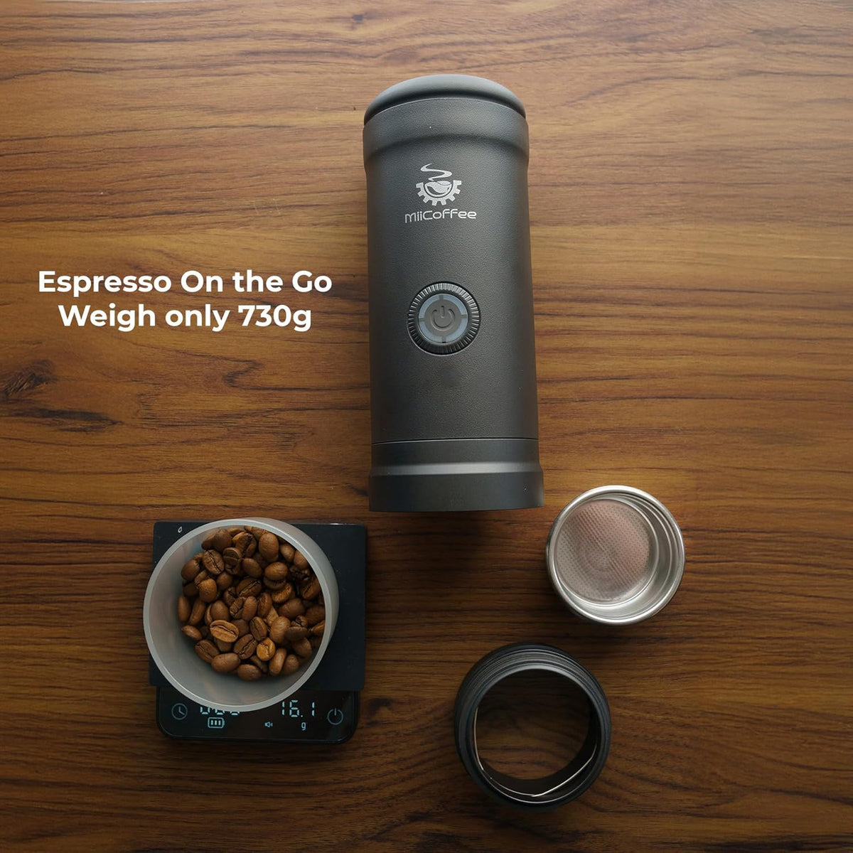 Eon Portable Espresso Machine, Travel Coffee Maker with Self-Heating and USB-C Charging (Grey)