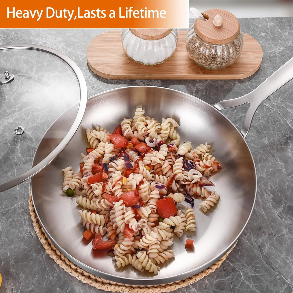 DELARLO Tri-ply Stainless Steel Frying Pan Set with Lid 8" 12" large Skillets Induction Chef's Pan,Pots and Pans Set Kitchen Cookware Set Dishwasher and Oven Safe