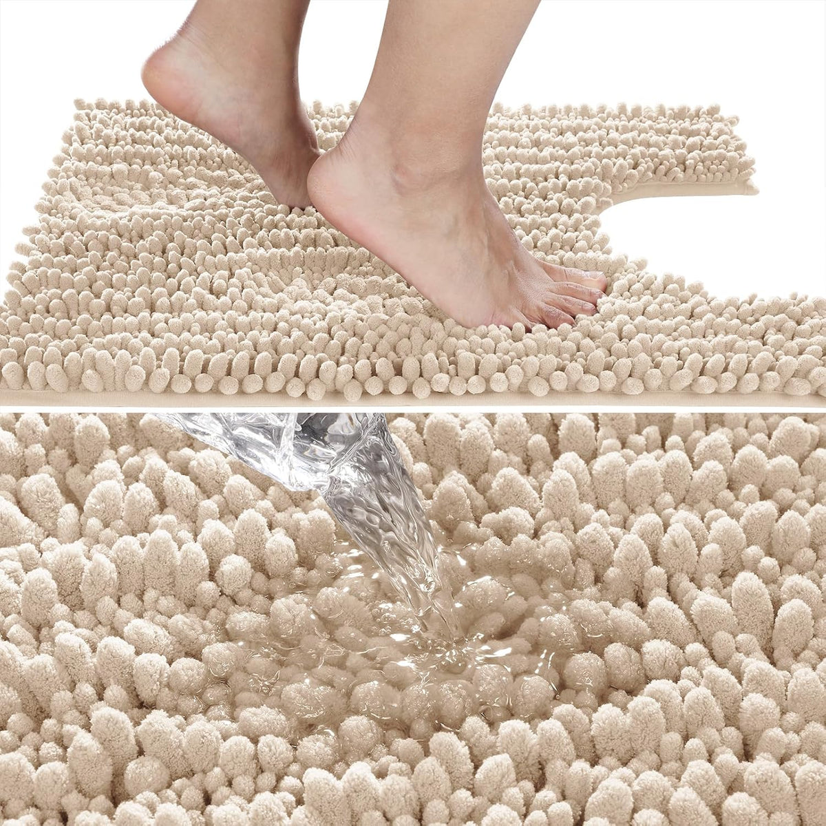 Yimobra Toilet Rug U Shaped Washable 24x20 Inch - Ultra Soft Absorbent Chenille Bath Rugs for Toilet, Quick Dry & Machine Washable, Non Slip Contour Bathroom Mat, Light Brown