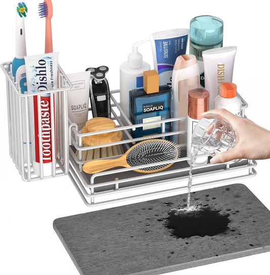 Yofidra Sponge Holder for Kitchen Sink Organizer Caddy: Sink Sponge with Instant Drying Stone, Metal Stainless Steel Basket Home Decor Storage and Organization Accessories 9.5" X 5.5" X 5.7" (White)