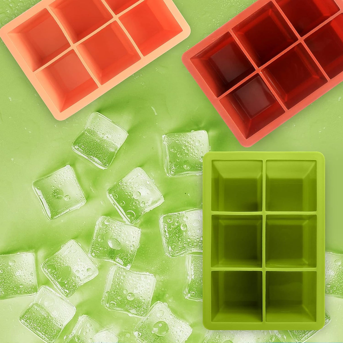 Silicone Ice Cube Trays 3 Pack - Large Size Silicone Ice Cube Molds with Leak Proof Removable Lid Square Ice Cube Tray And BPA Free for Cocktail,Whiskey, Stackable Flexible Ice
