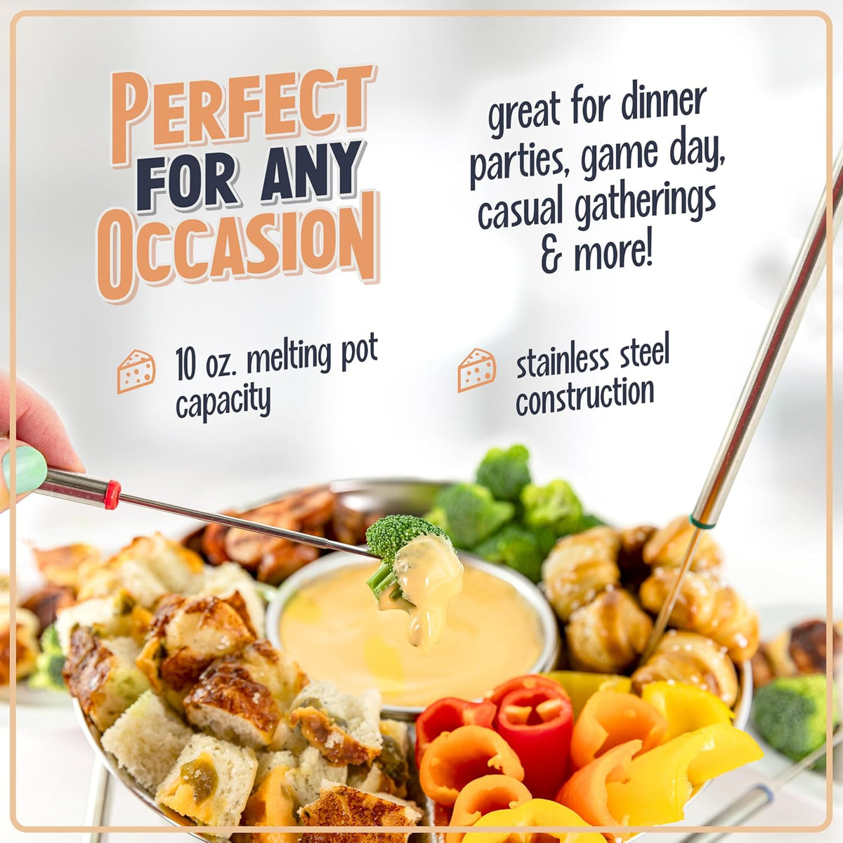 Nostalgia Electric Fondue Party Set – 10 oz Melting Pot, 4 Roasting Forks, & Detachable Serving Tray – Melted Cheese, Chocolate, or Dessert – Perfect for Gifts, Parties, Date Night – Stainless Steel