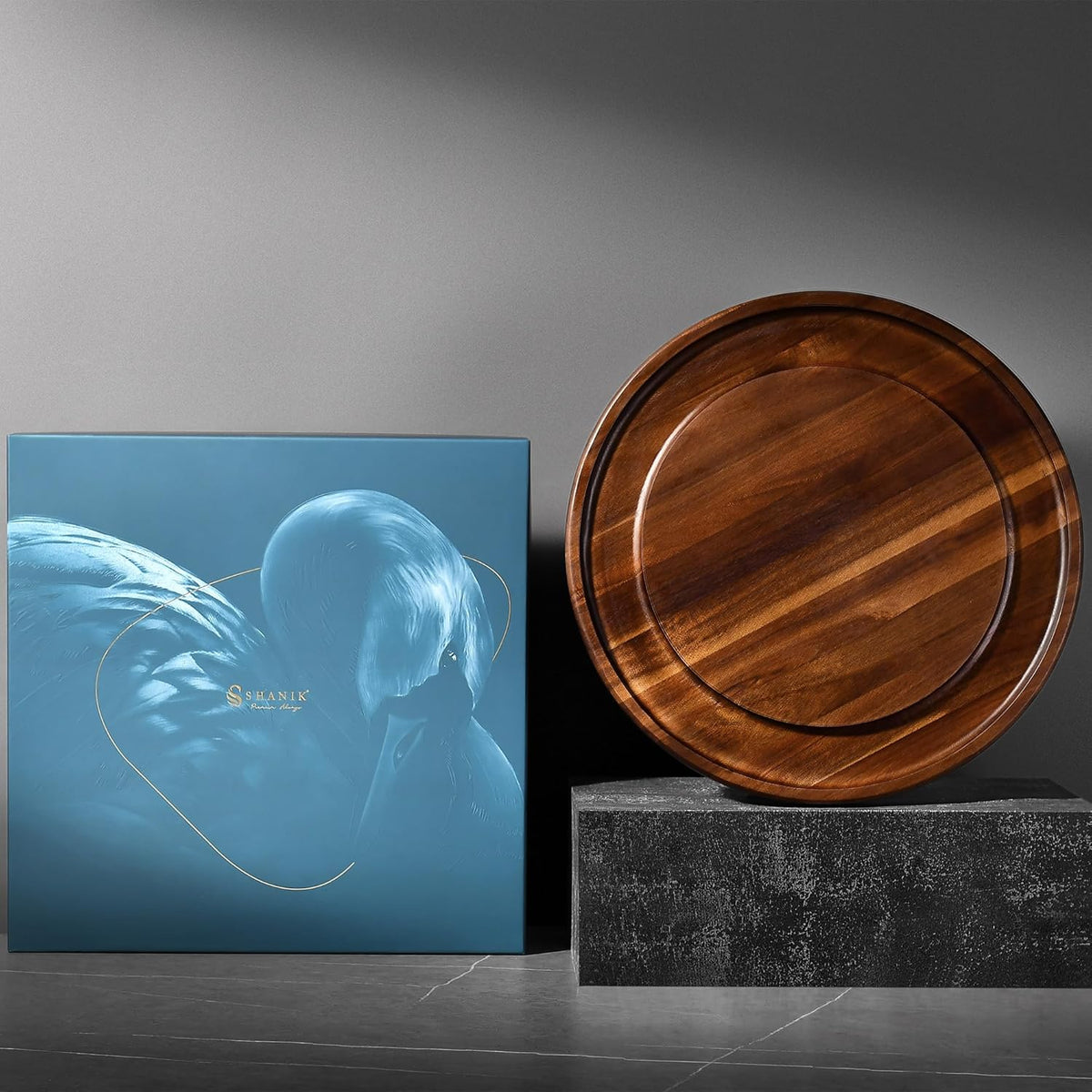 Shanik Acacia Wood Rotating Cheese Board – Lazy Susan Charcuterie Platter for Serving Cheese, Meats, Crackers, and Appetizers