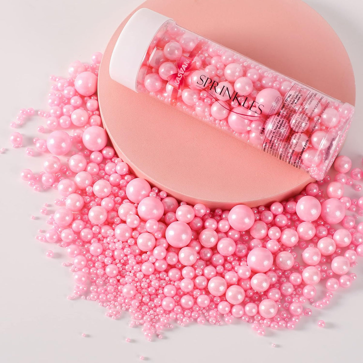 Kasvan Pink Pearl Sugar Sprinkles - Edible Candy Pearls 130g/4.58 Oz, Mix Size, Baking Cake Decorations, Ice Cream Toppings and Cookie Decorating, Wedding Party Chirstmas Supplies
