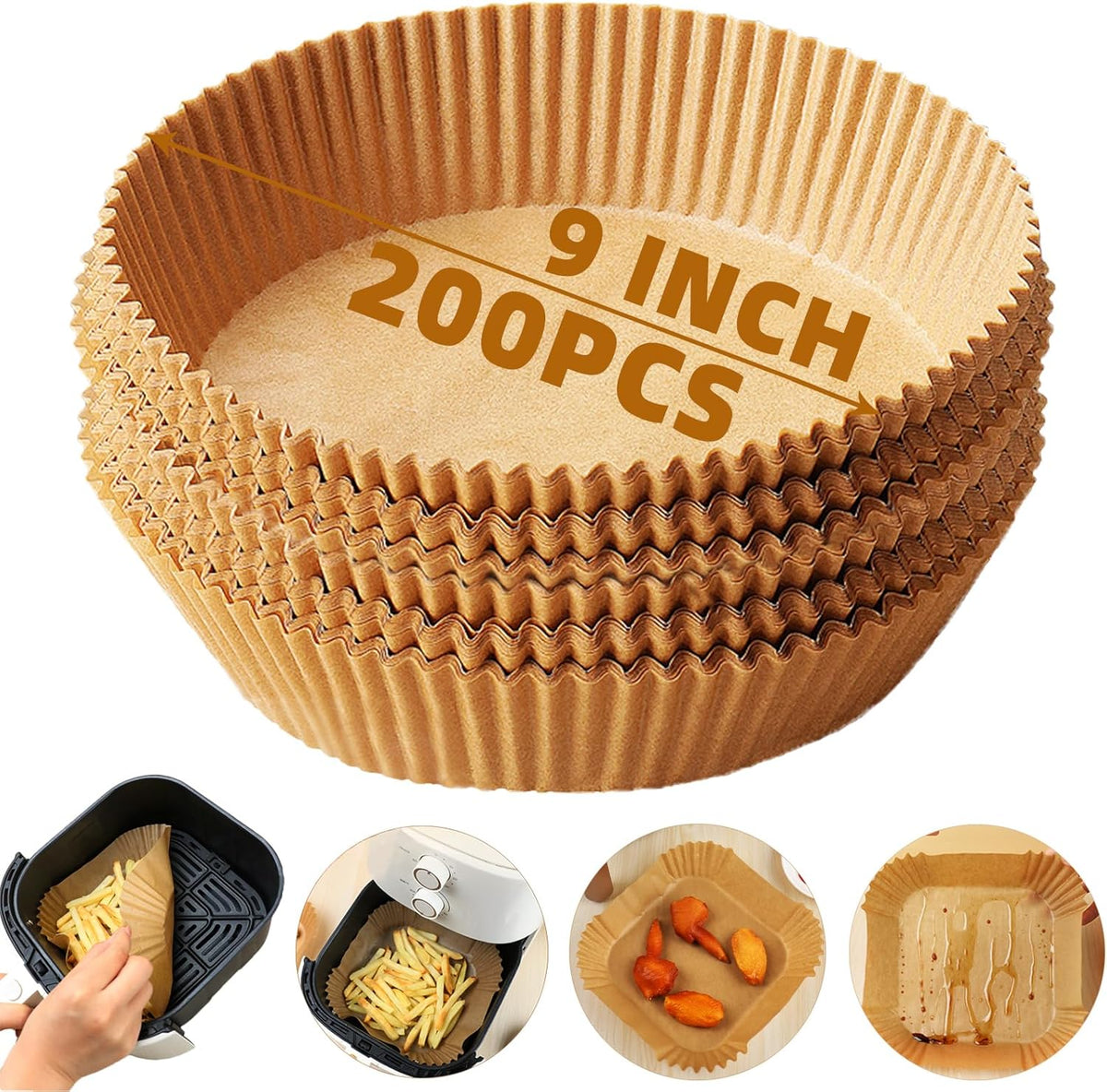 Air Fryer Liners Disposable,200PCS Victoyaw 9 Inch Round Air Fryer Parchment Paper Liners for 5-8QT Air fryer,Easy to Clean Non-Stick Waterproof Airfryer Paper Liner