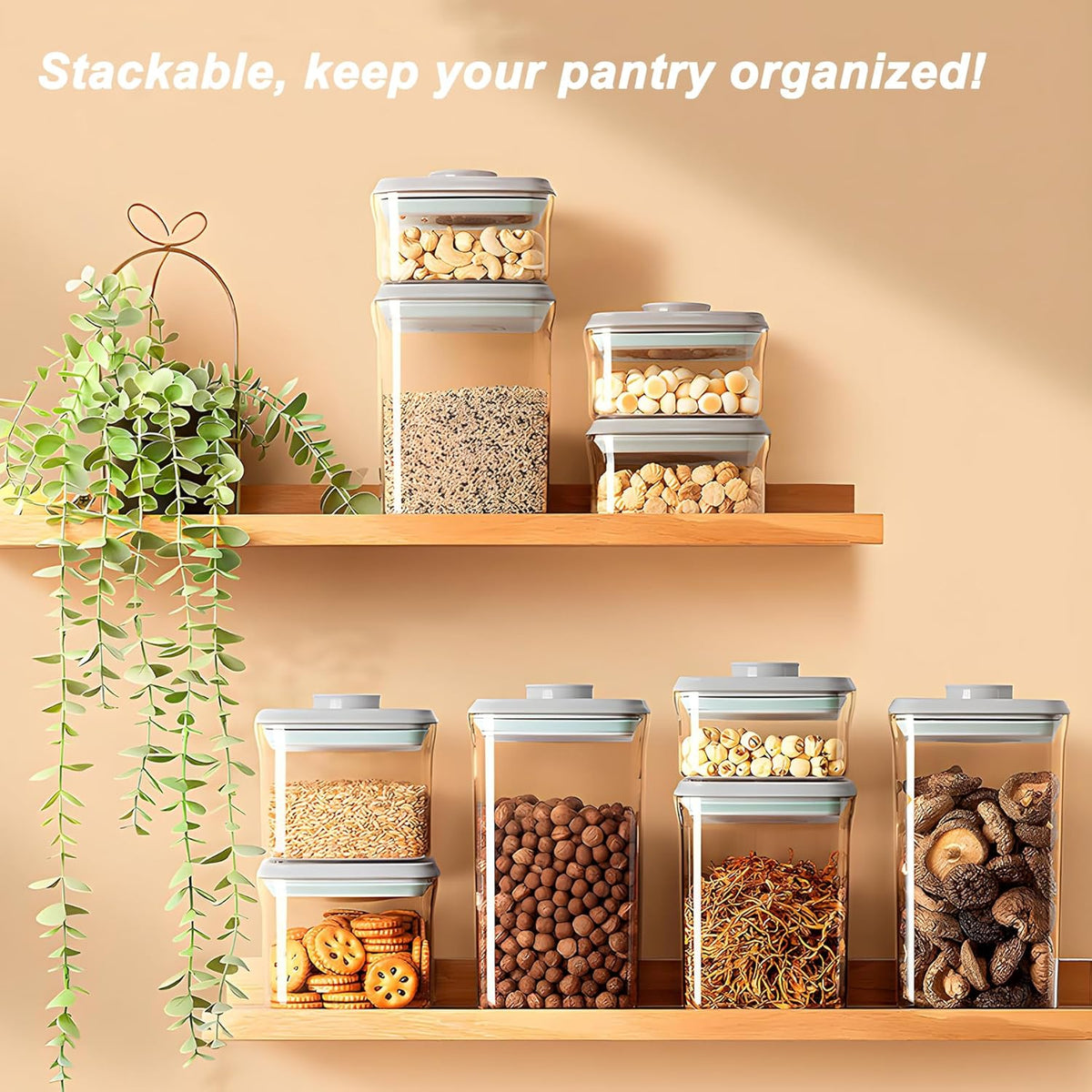 Pop Food Storage Containers with Lids Airtight Spaghetti Container with Labels Pasta Organizer for Kitchen Pantry Cereal Snack Flour Sugar Coffee (4pcs 500ml/0.5qt)