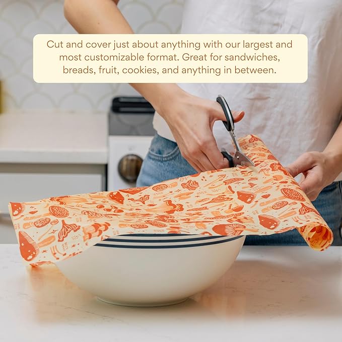 Bee's Wrap Beeswax Wraps for Food - Mushroom Magic Cut to Size 14x52" Wax Paper Roll - Made in USA Reusable Waxed Paper & Bowl Covers - Organic Eco-Friendly Alternative to Aluminum Foil & Plastic Wrap
