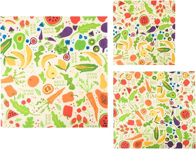 Bee's Wrap Beeswax Wraps for Food - Garden Party 3 Pack (S, M, L) Made in USA Reusable & Organic Food Wraps, Sandwich Wrap & Bowl Covers - Eco-Friendly Alternative to Aluminum Foil & Plastic Wrap