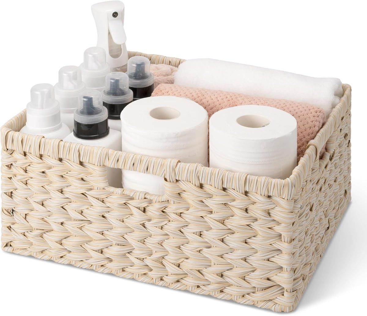 GRANNY SAYS Basket for Organizing, Wicker Storage Baskets for Shelves, Woven Baskets for Storage, Waterproof Shelf Baskets for Living Room, Rectangular Woven Basket with Handles, 1-Pack