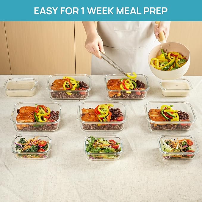 Vtopmart 20Pack Glass Food Storage Containers with Lids, Meal Prep Containers, Airtight Lunch Containers Bento Boxes with Snap Locking Lids, for Microwave, Oven, Freezer and Dishwasher